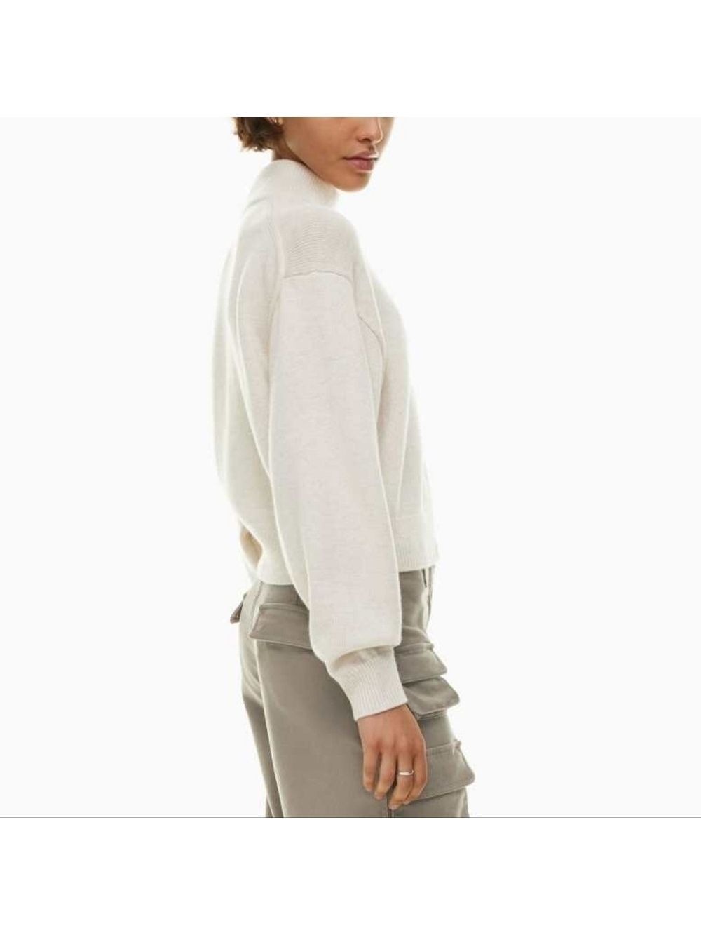 Aritzia X Wilfred Free Cream "Harper" Cropped Turtleneck Wool Sweater Size XXS - Picture 4 of 13
